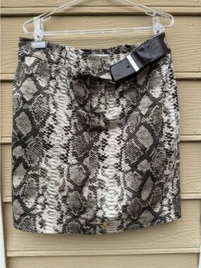 Michael Kors Snakeskin Print Knee Length Skirt Brown Belted Lined